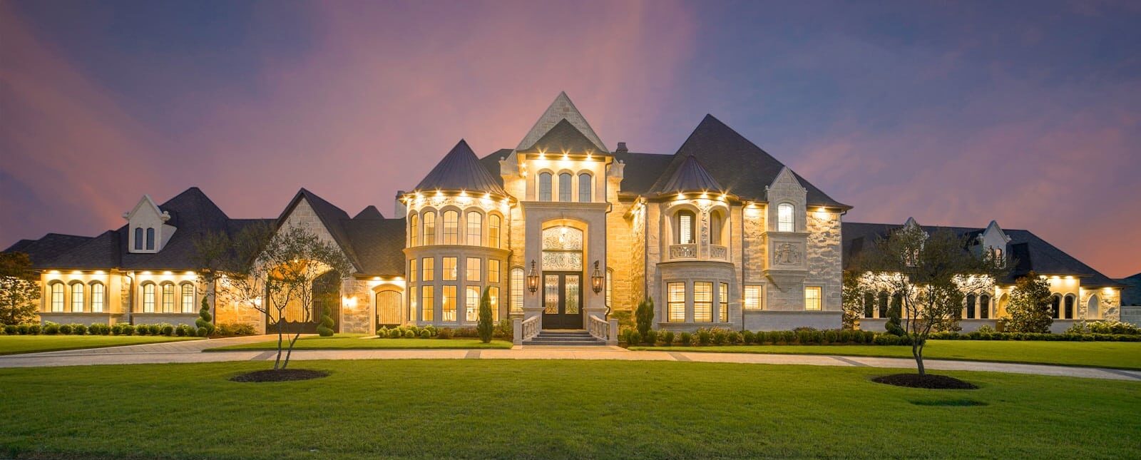 white and black lighted concrete house