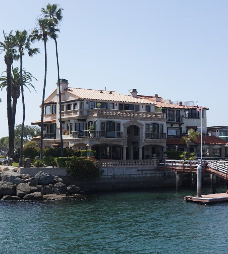a building next to the water